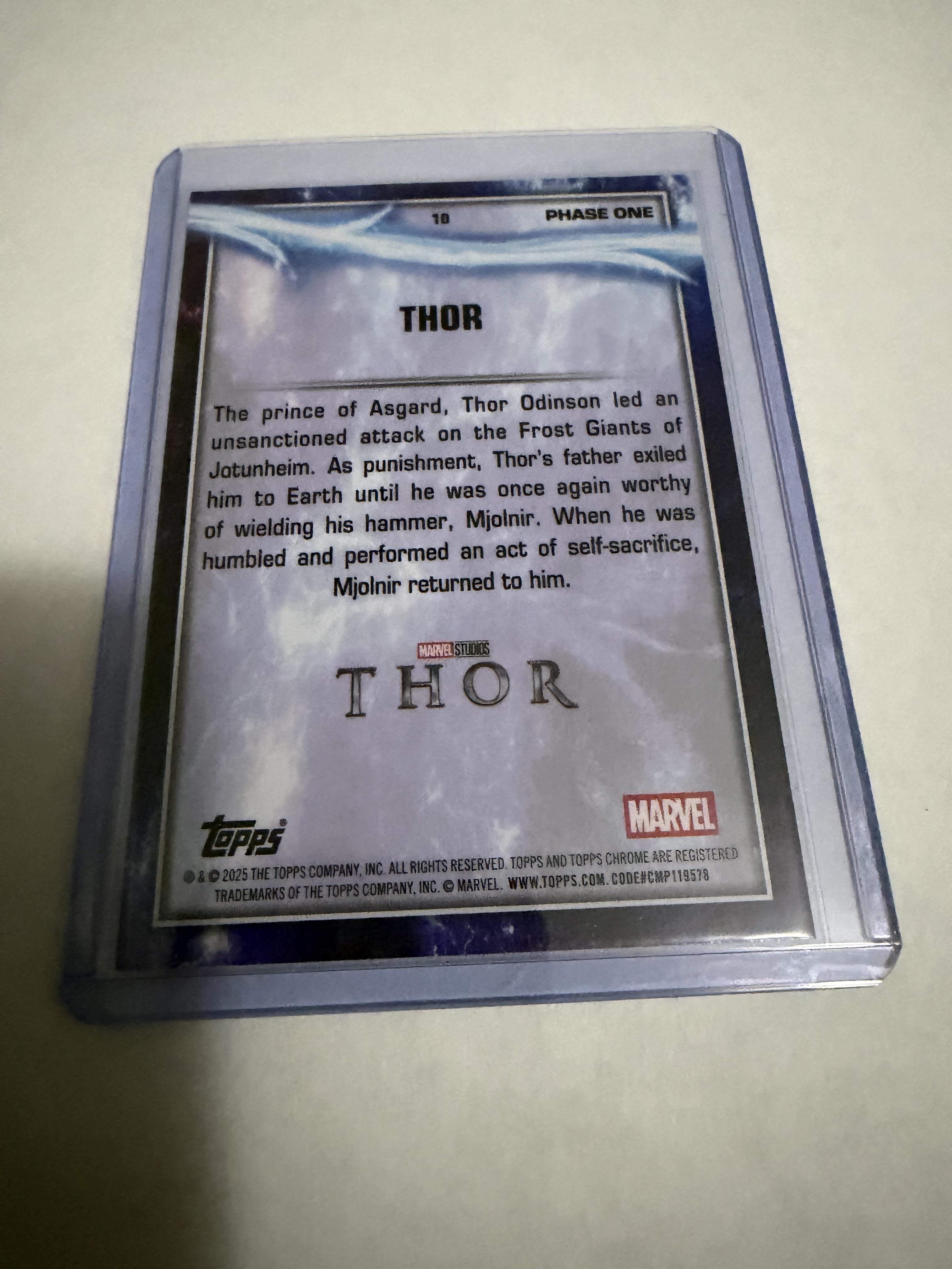 2025 Topps Chrome Marvel Studios Thor #10 Rainbow Refractor Phase One Holo