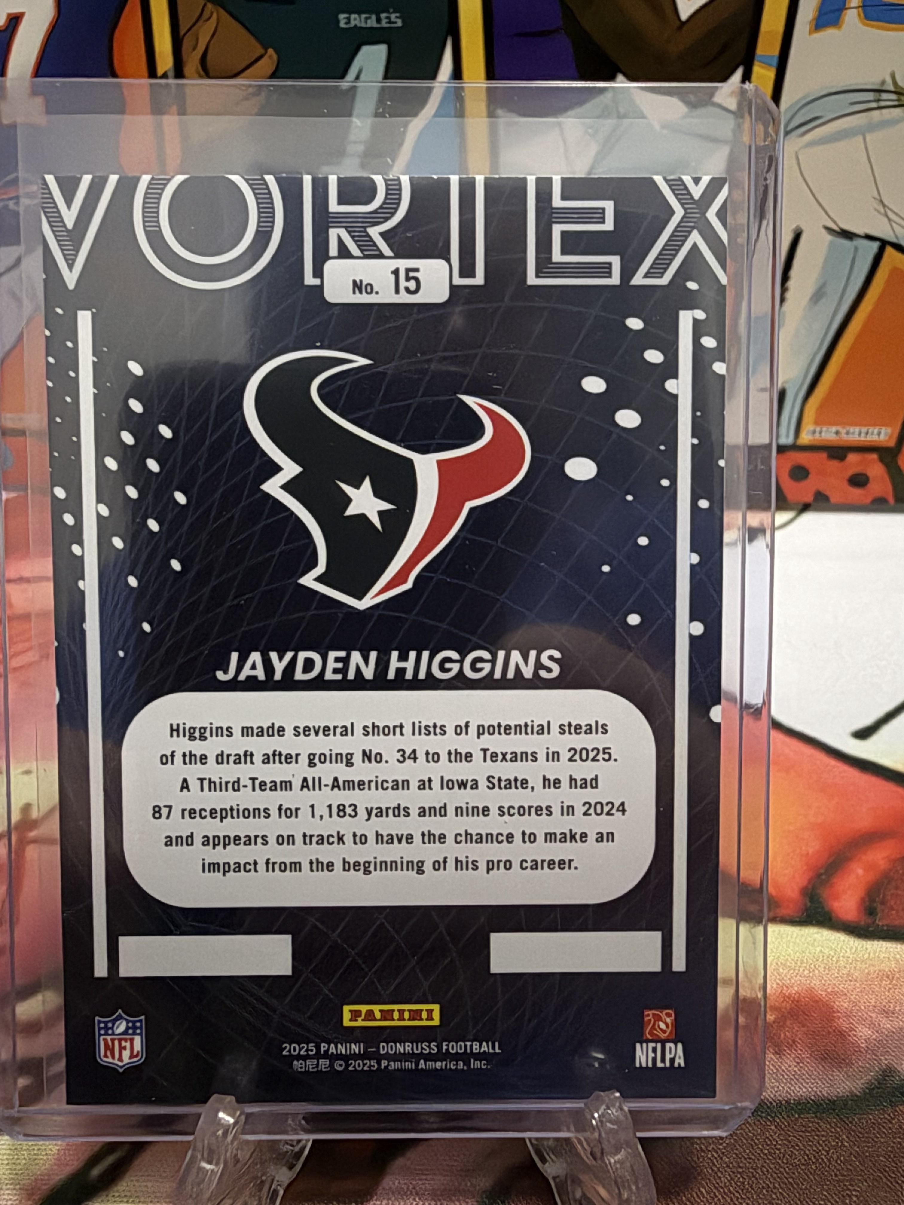 2025 Donruss Jayden Higgins VORTEX GOLD Parallel #15 Texans RC Rookie