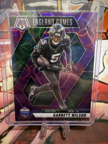 2025 Panini Mosaic Garrett Wilson ENGLAND GAMES Purple Parallel #252 Jets