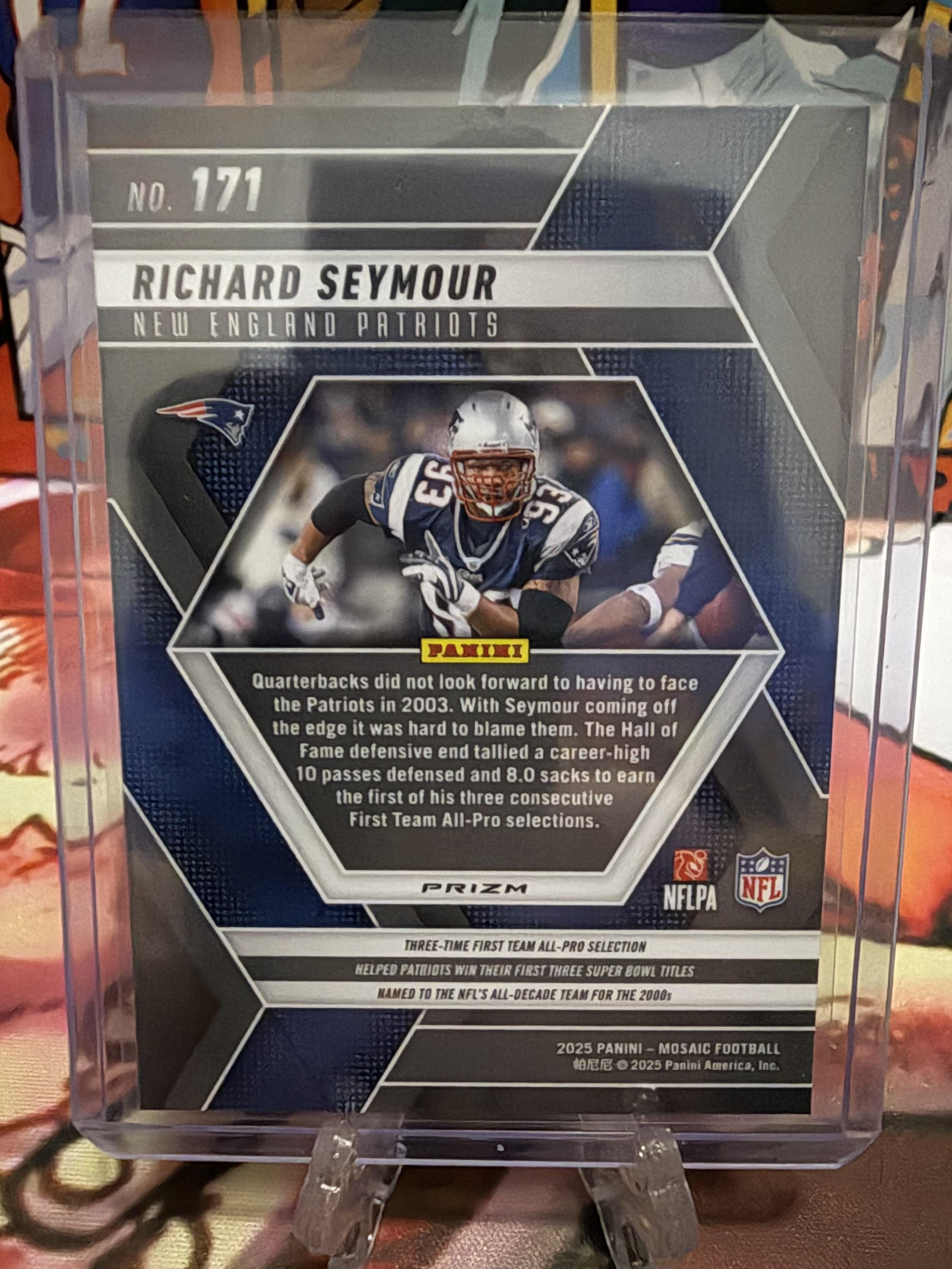 2025 Panini Mosaic Richard Seymour PURPLE PRIZM #171 HOF Patriots
