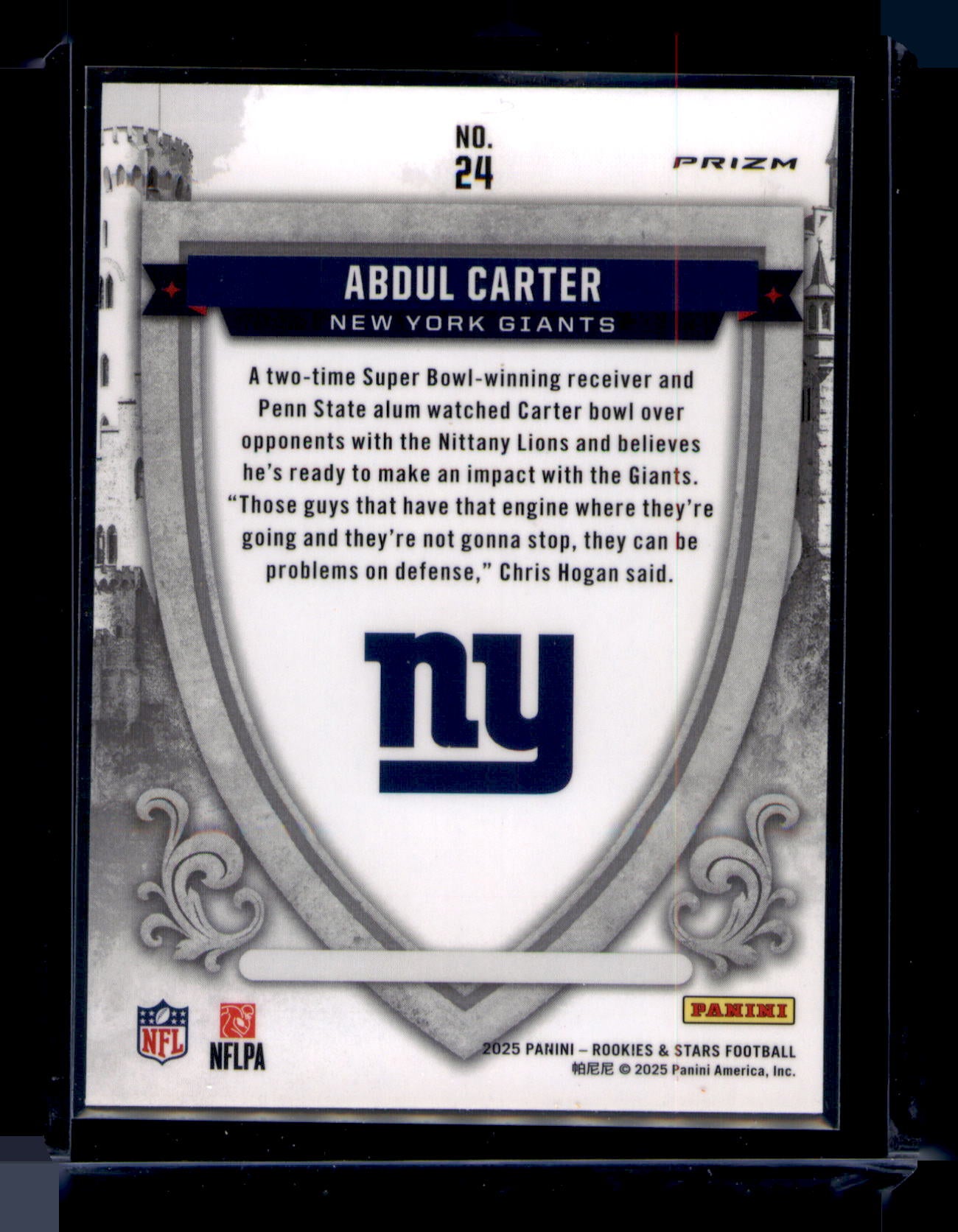 2025 Panini Rookies & Stars Abdul Carter Crusade Prizm RC #24 Giants