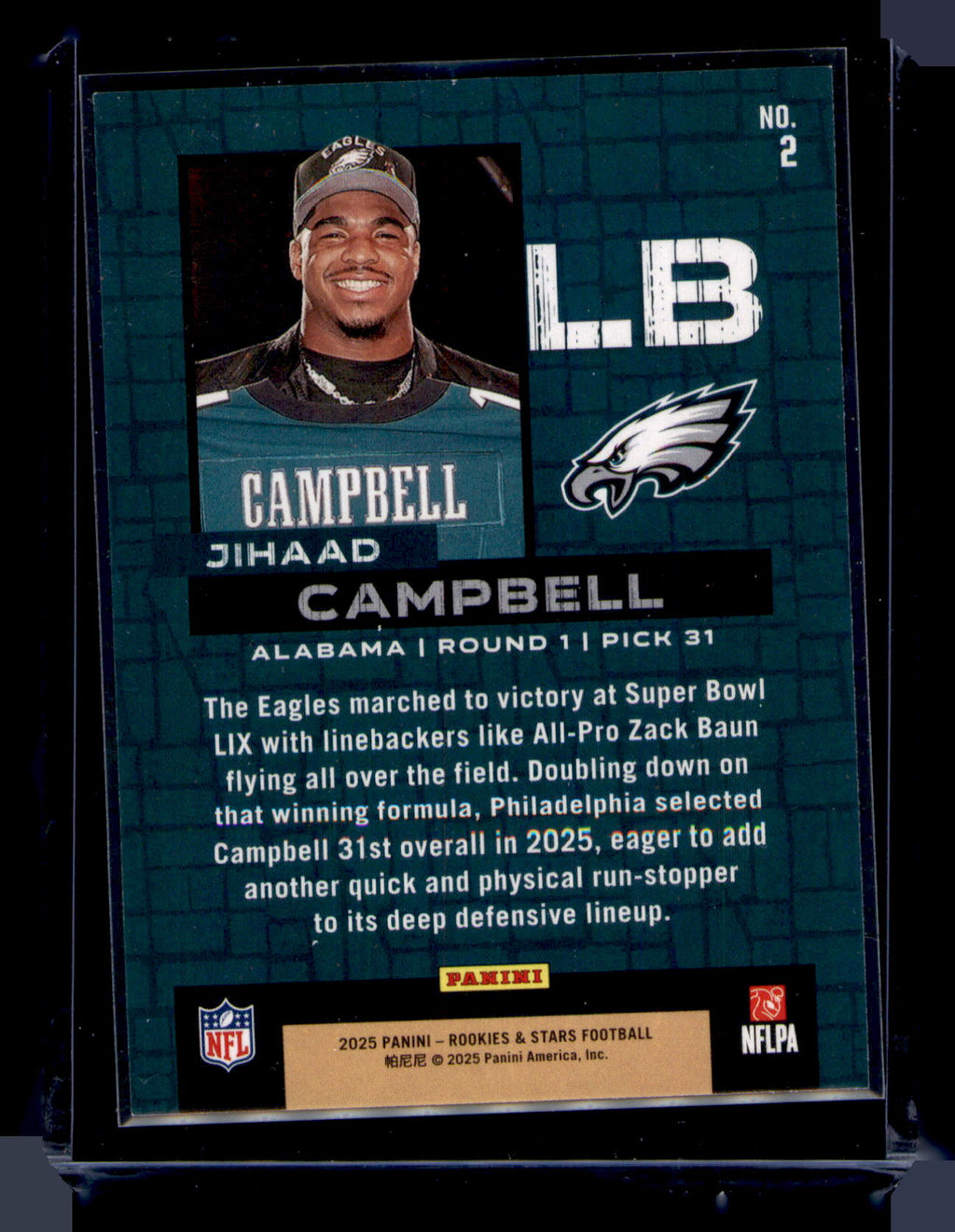 2025 Panini Rookies & Stars Jihaad Campbell Draft Class RC #2 Eagles LB