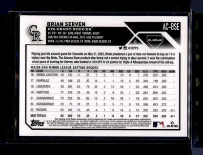 2023 Topps Chrome Brian Serven Rookie Auto Autograph RC #AC-BSE Rockies
