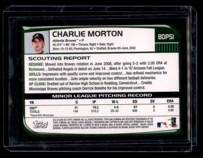2008 Bowman Draft Charlie Morton RC Rookie Card #BDP51 Atlanta Braves