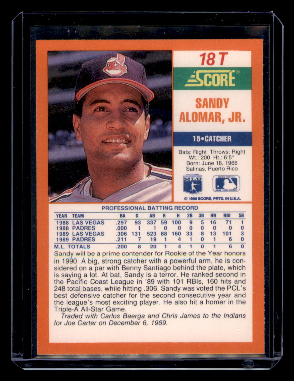 1990 Score Rookie & Traded Sandy Alomar Jr. #18T Indians  HOF