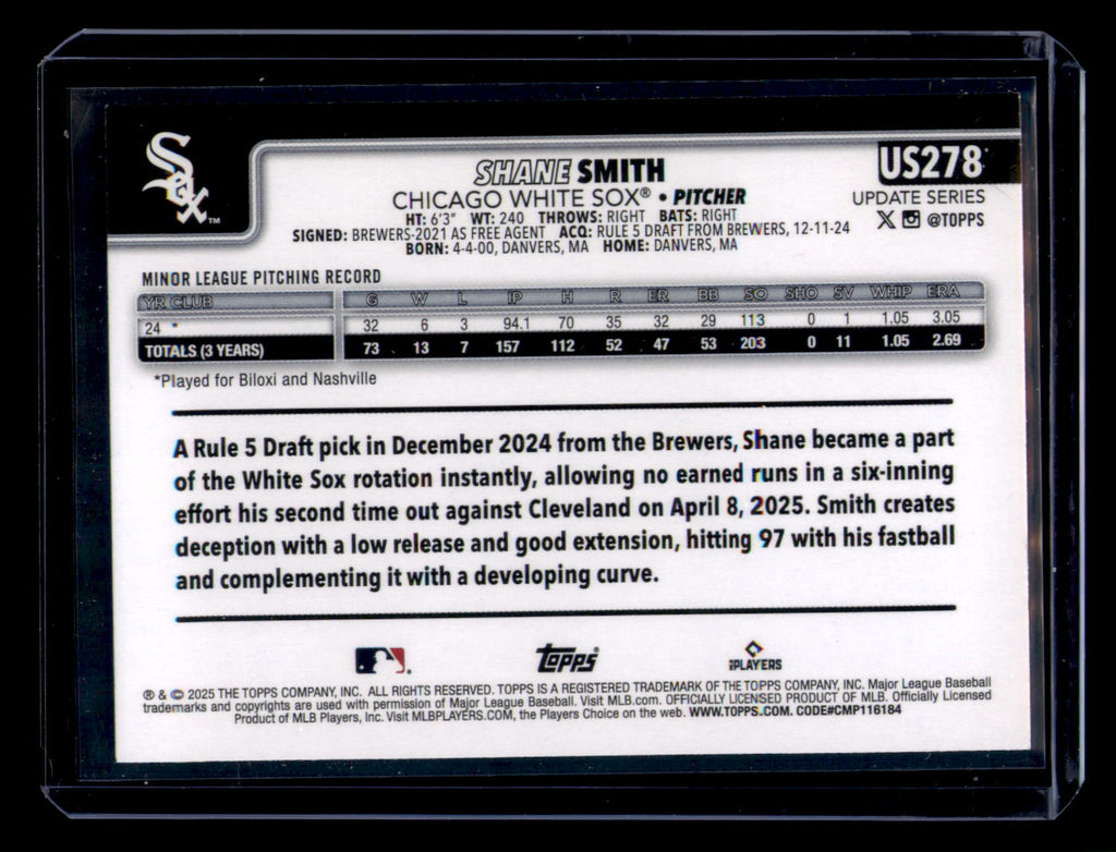 2025 Topps Update Shane Smith Silver Foil RC #US278 Rookie Chicago White Sox