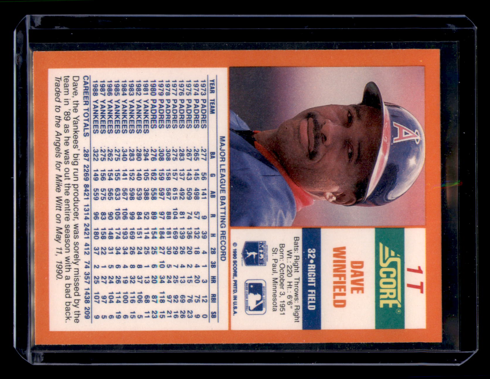 1990 Score Rookie & Traded Dave Winfield #1T HOF California Angels