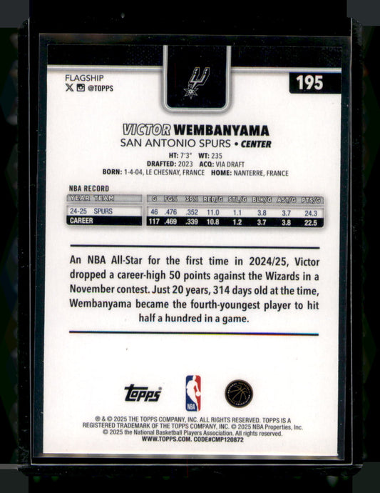 2025 Topps Basketball Victor Wembanyama #195 San Antonio Spurs