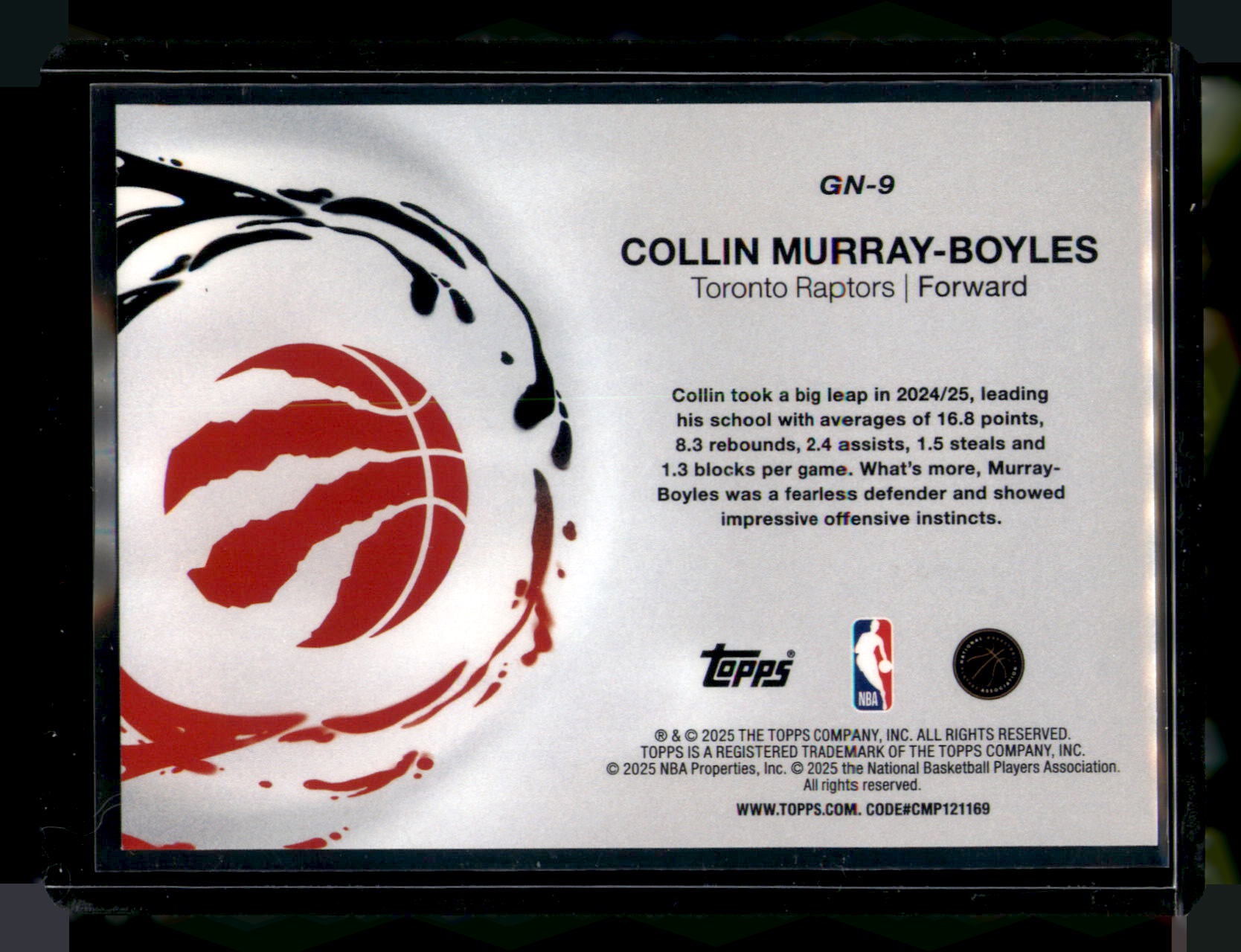 2025 Topps Collin Murray-Boyles Generation Now RC #GN-9 Raptors Card