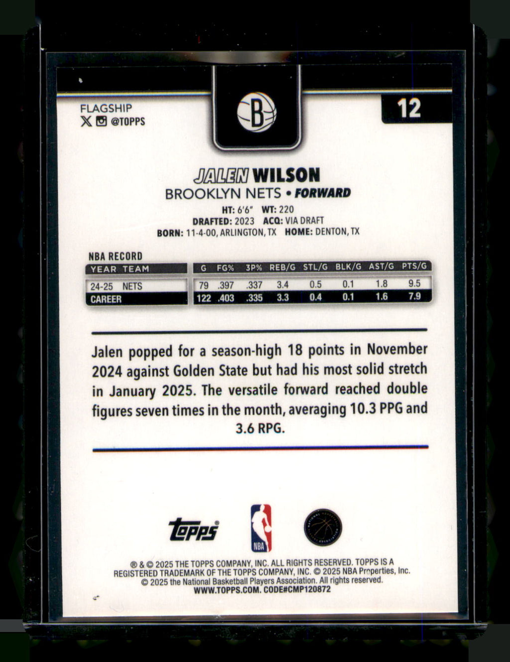 2025 Topps 2025-26 Topps Jalen Wilson Card Season Tip Off