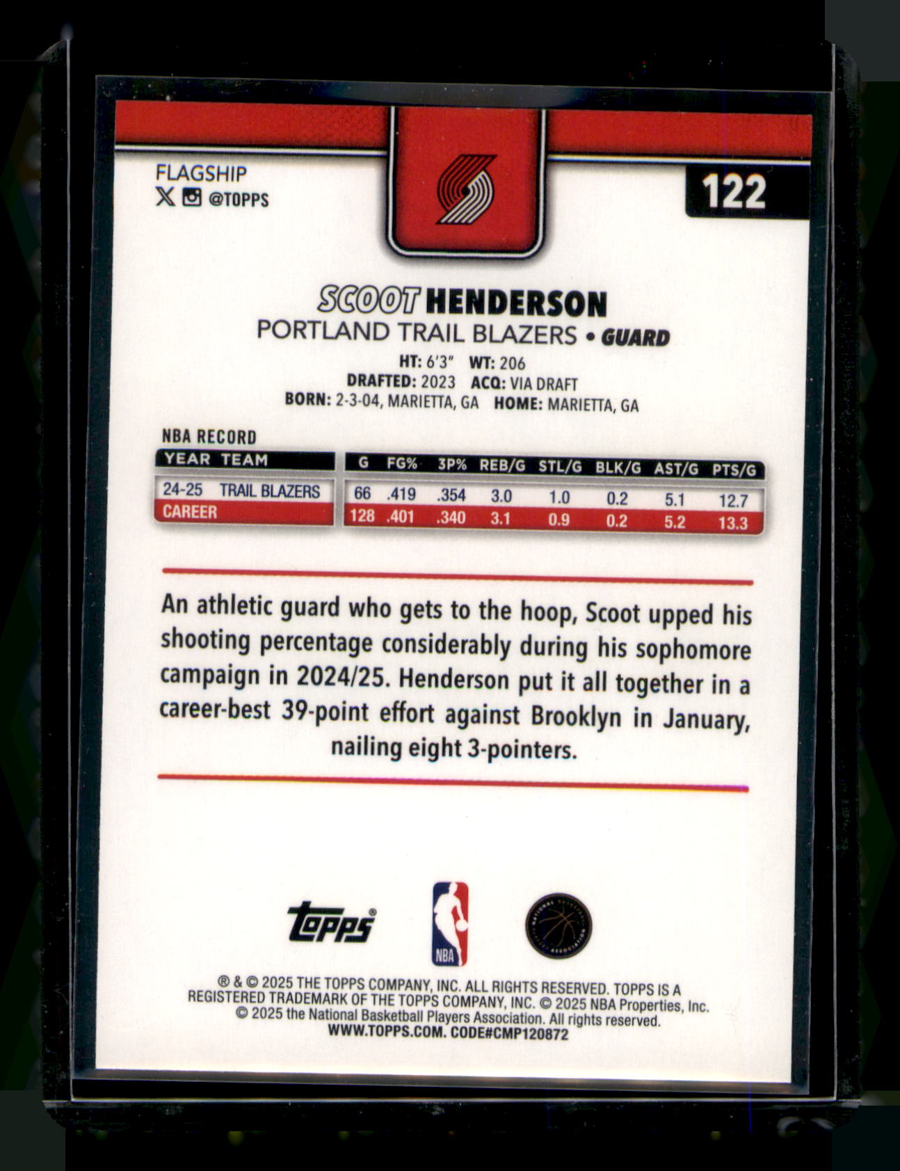 2024-25 Topps Scoot Henderson Trail Blazers Silver Crackle Refractor Card