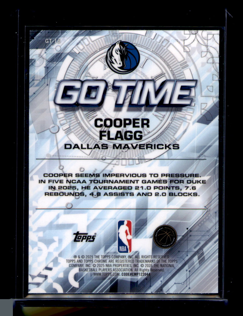 2025 Topps Chrome Go Time Cooper Flagg RC #GT-16 Dallas Mavericks Card