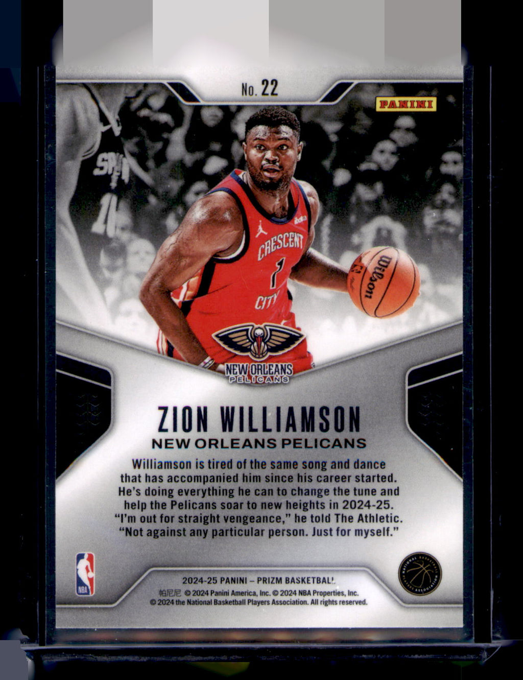 2024-25 Panini Prizm Dominance Zion Williamson Silver Prizm Card #22 Pelicans