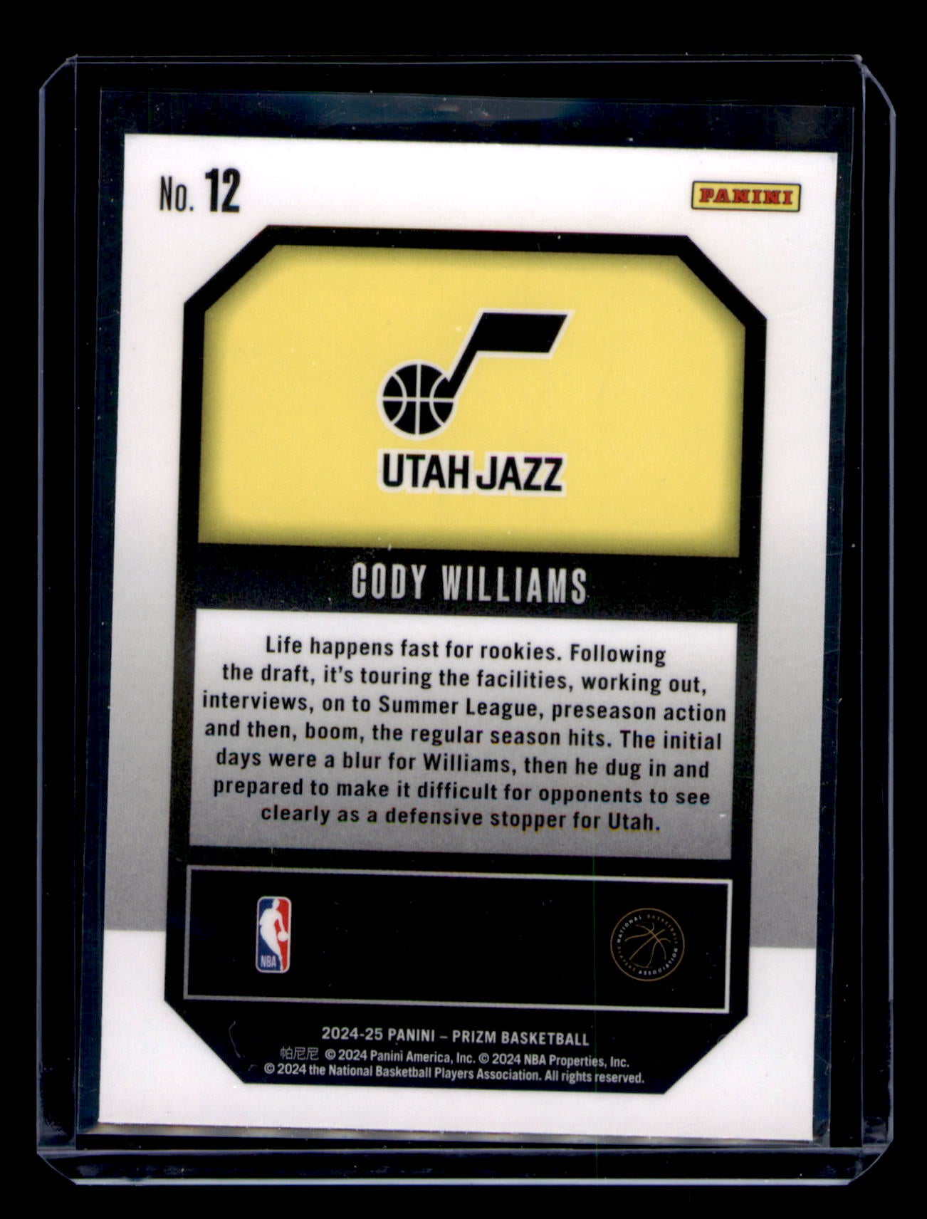 2024-25 Panini Prizm Cody Williams Emergent Silver Rookie Card RC #12 Utah Jazz