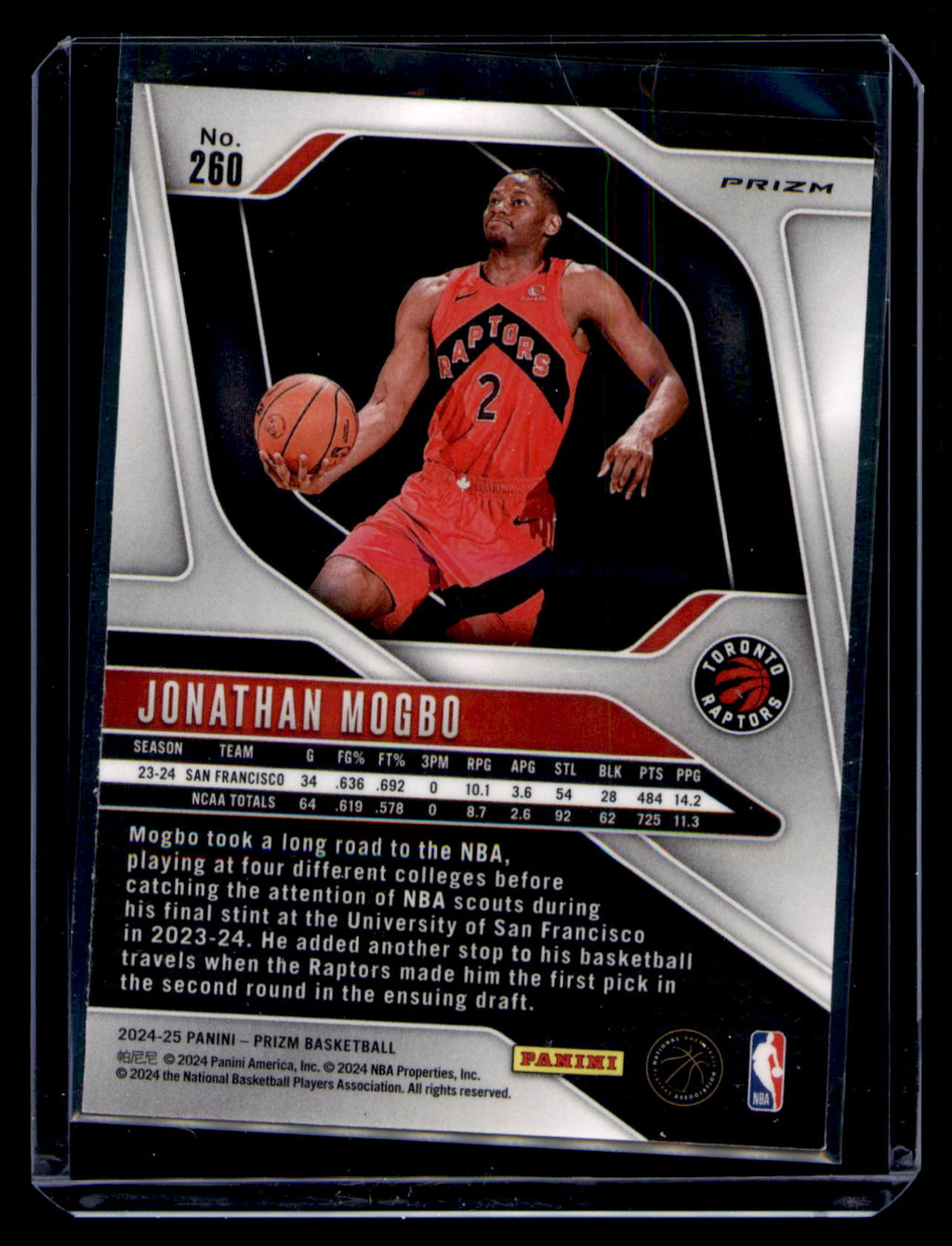 2024-25 Panini Prizm Jonathan Mogbo #260 Green Prizm Rookie RC Card Raptors