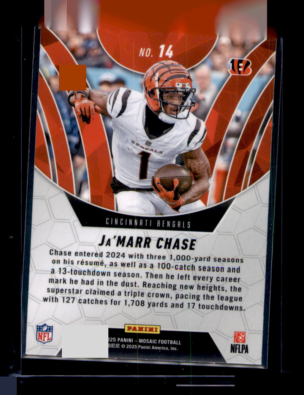 2025 Panini Mosaic Ja'Marr Chase Elevate Silver Mosaic Prizm #14 Bengals Card