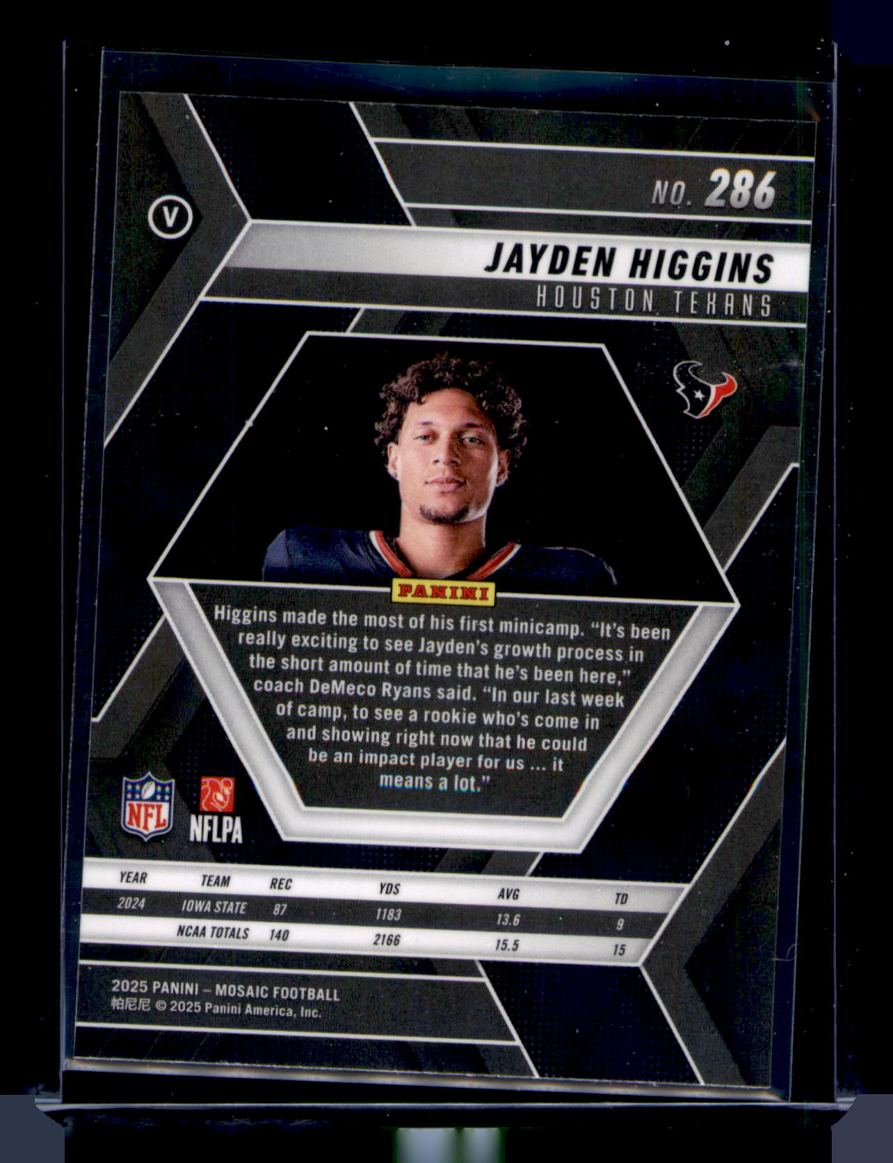 2025 Panini Mosaic Jayden Higgins RC Silver Variation #286 Texans Card