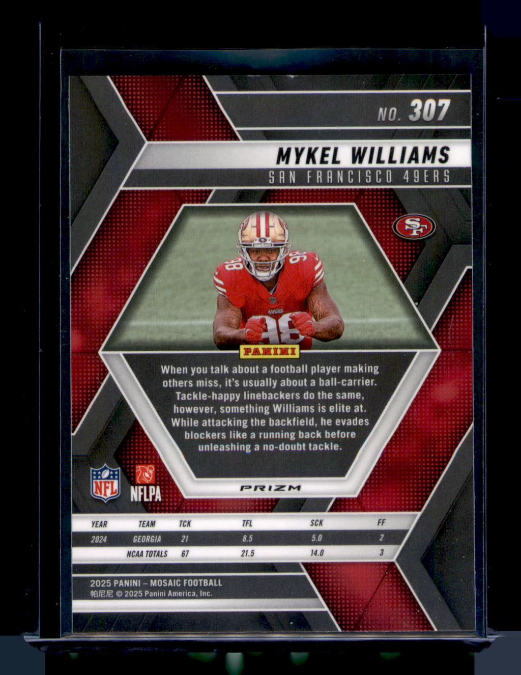 2025 Panini Mosaic Mykel Williams Refractor RC #307 49ers Rookie CARD