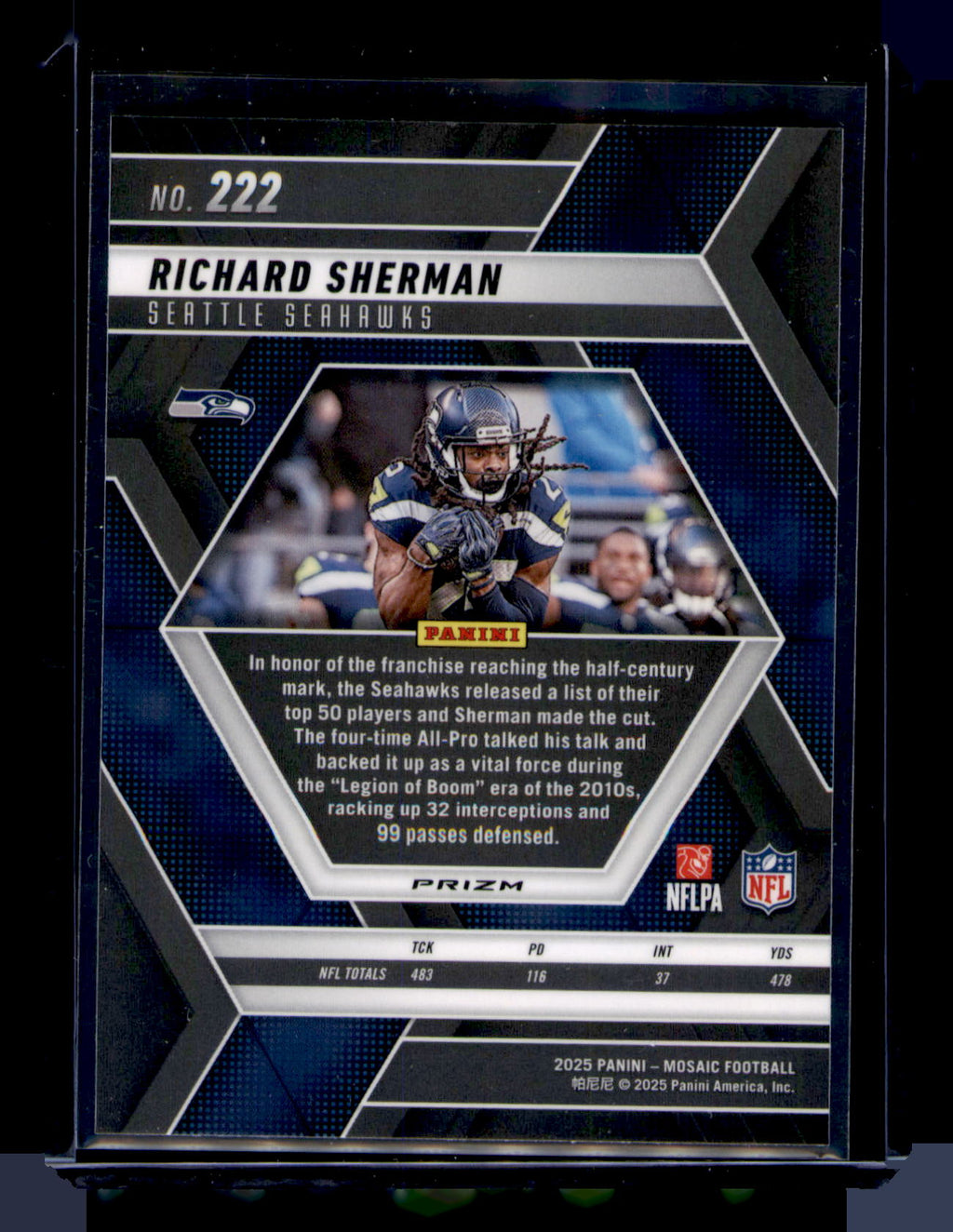 2025 Panini Mosaic Richard Sherman Purple Scope Prizm #222 Seahawks CARD