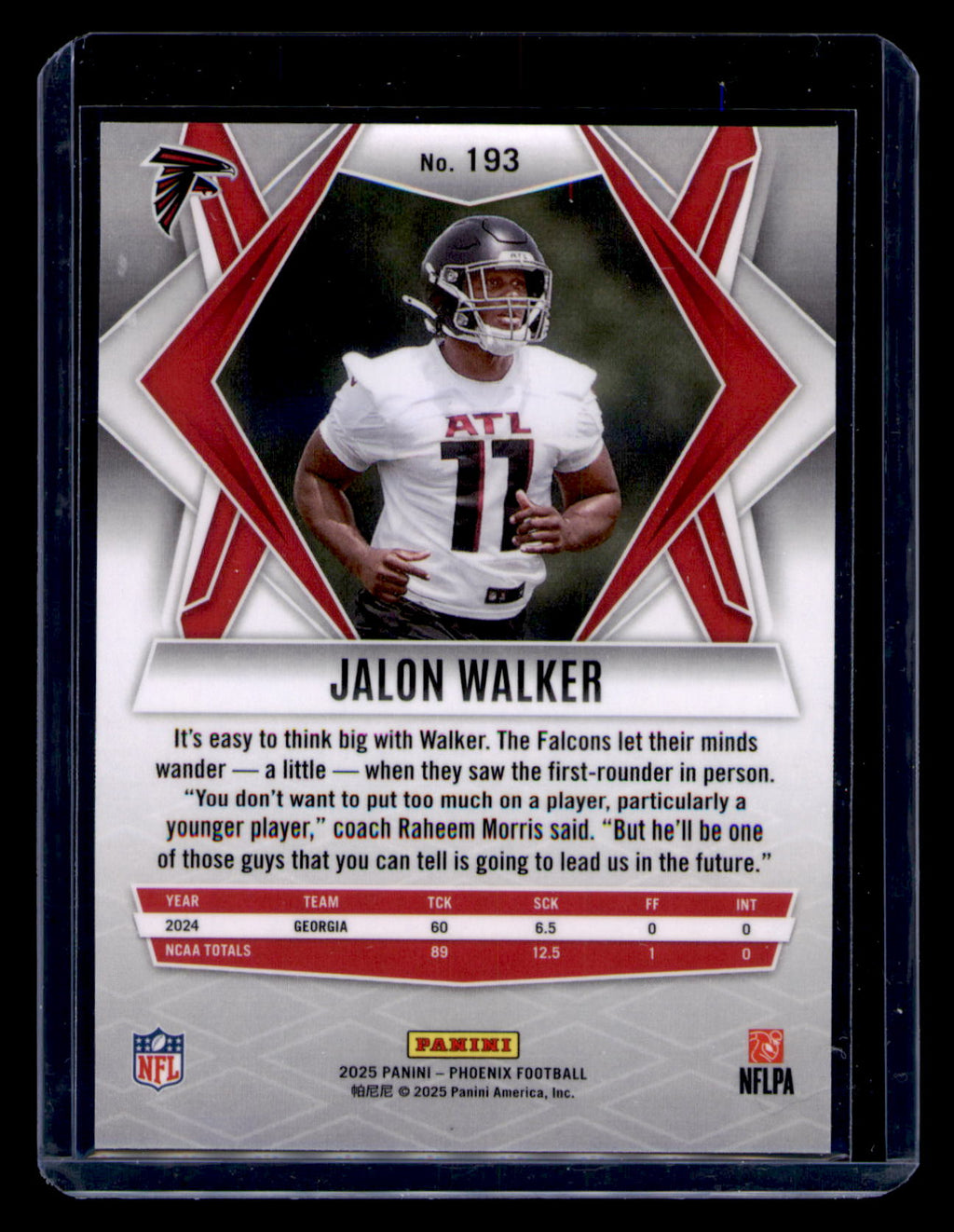 2025 Panini Phoenix Jalon Walker Rookie Card Silver Prizm #193 Falcons Georgia