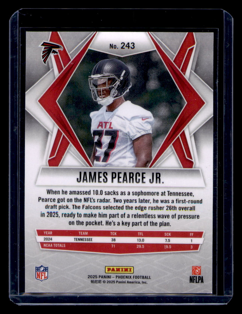 2025 Panini Phoenix James Pearce Jr.  Card RC Silver Prizm Holo #243 Falcons