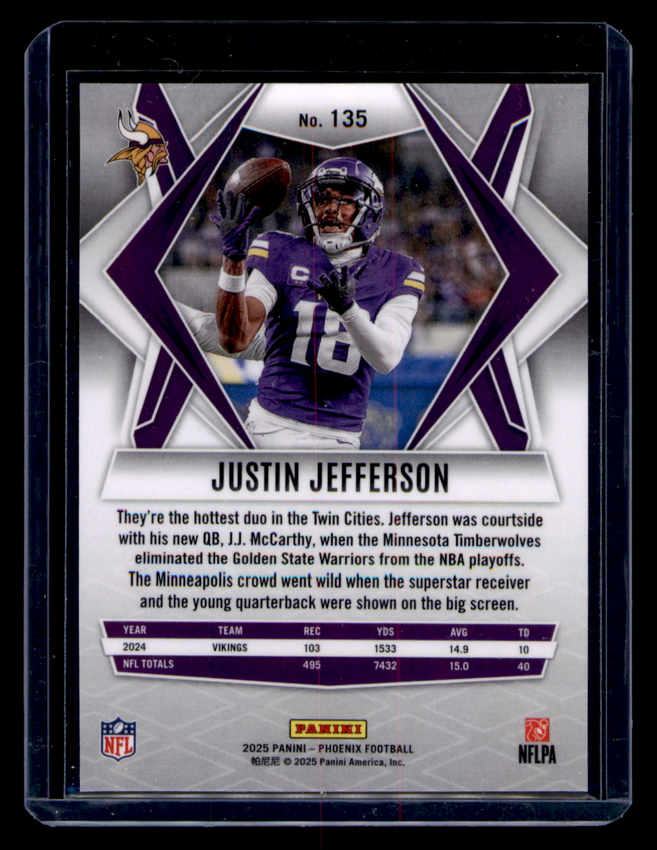 2025 Panini Phoenix Justin Jefferson Silver Holo CARD #135 Vikings