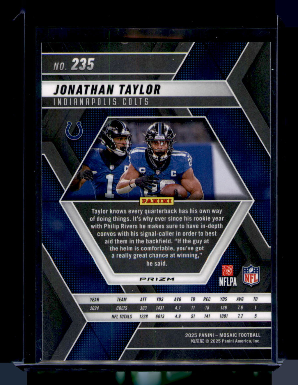 2025 Panini Mosaic Jonathan Taylor Silver Prizm CARD #235 Colts