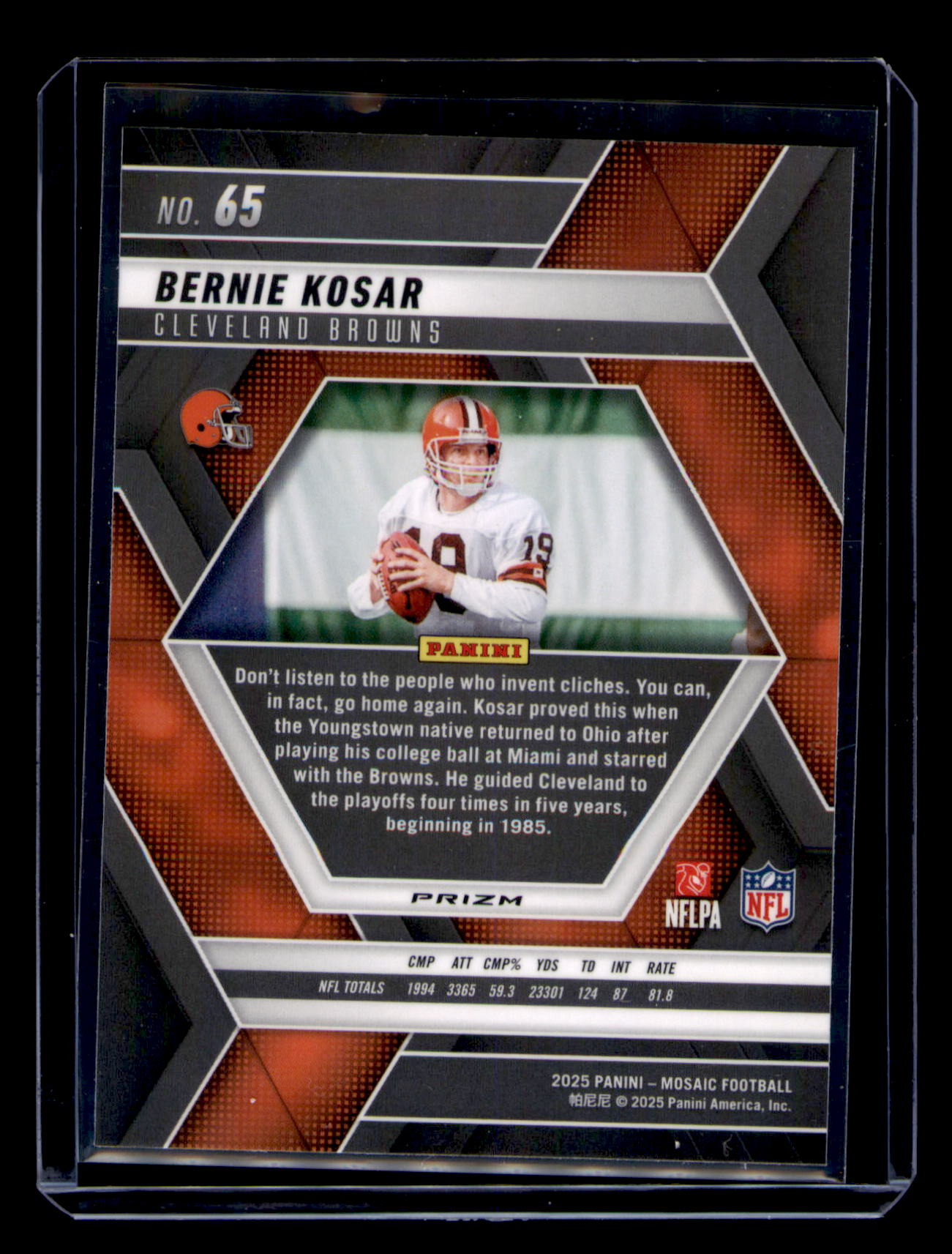 2025 Panini Mosaic Football Bernie Kosar Purple Mosaic Prizm #65 Browns Legend
