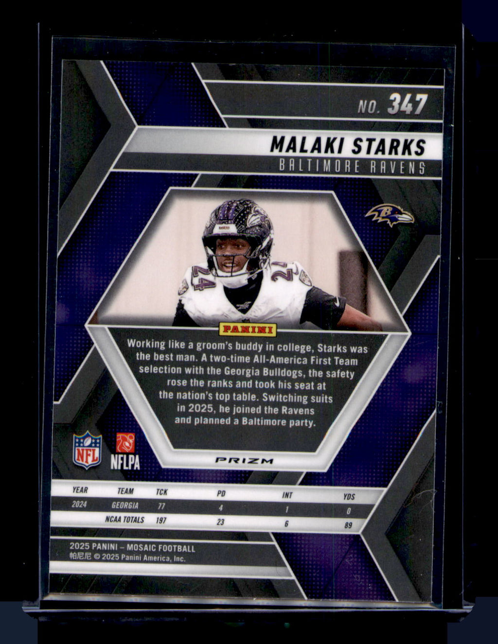 2025 Panini Mosaic Malaki Starks Rookie RC Pink Camo Prizm #347 Ravens CARD