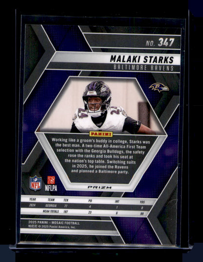 2025 Panini Mosaic Malaki Starks Rookie RC Pink Camo Prizm #347 Ravens CARD
