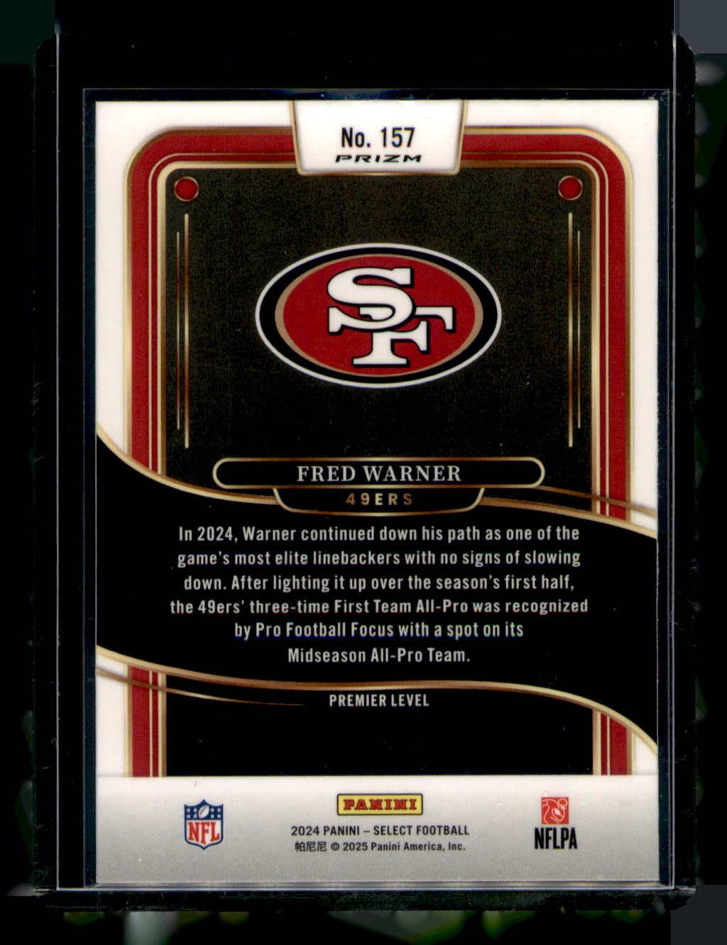2024 Panini Select Fred Warner Premier Level Prizm Refractor #157 49ers CARD