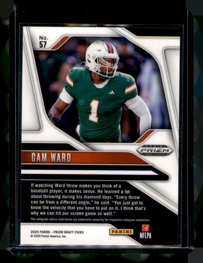 2025 Prizm Draft Picks Cam Ward Silver Prizm RC #57 Miami Hurricanes CARD