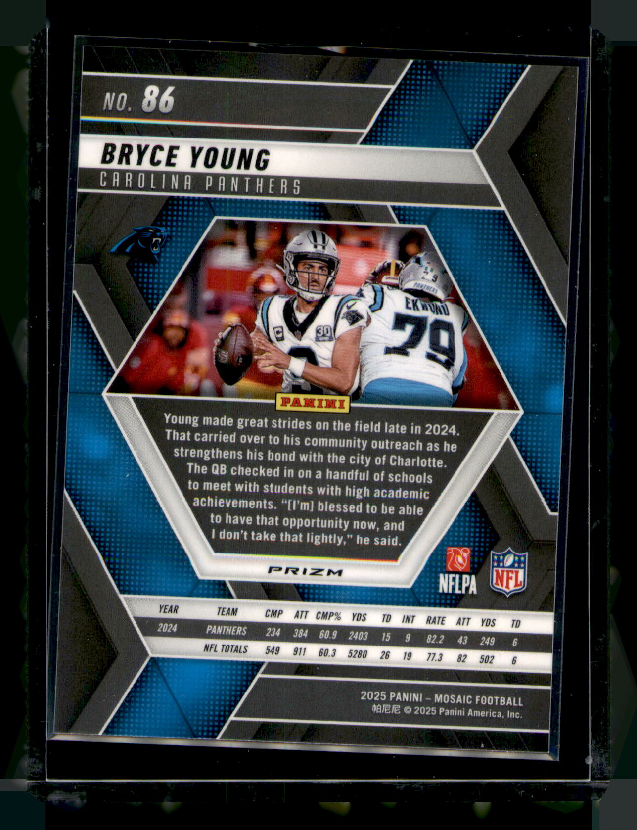 2025 Panini Mosaic Bryce Young Blue Mosaic Prizm CARD #86 Panthers QB