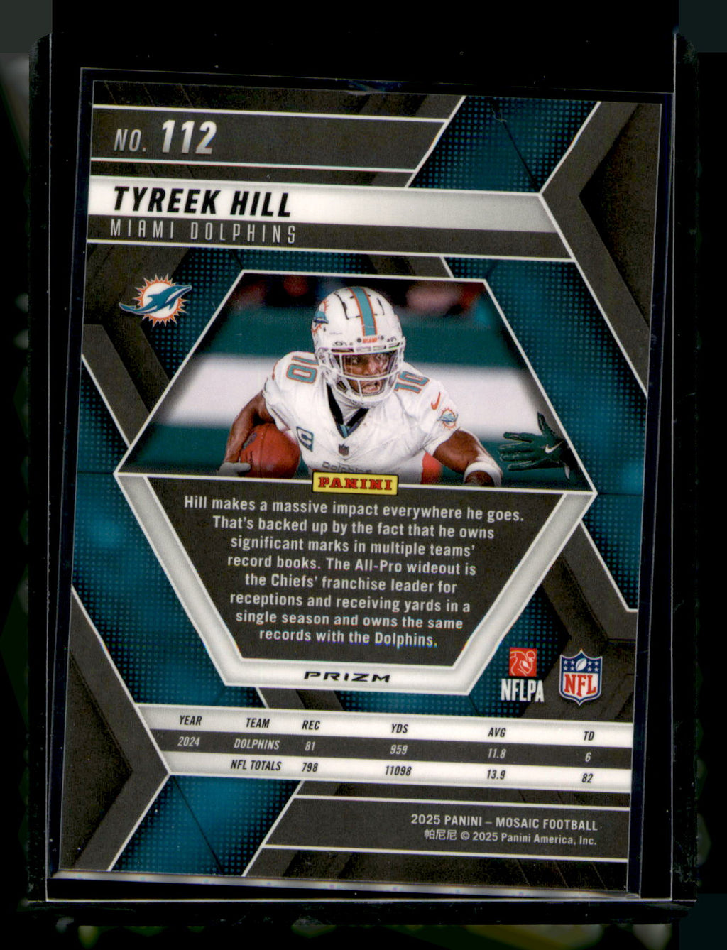 2025 Panini Mosaic Tyreek Hill Blue Mosaic Prizm CARD #112 Dolphins