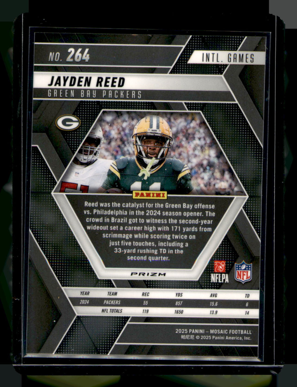 2025 Panini Mosaic Jayden Reed Blue Mosaic Brazil Games CARD #264 Packers