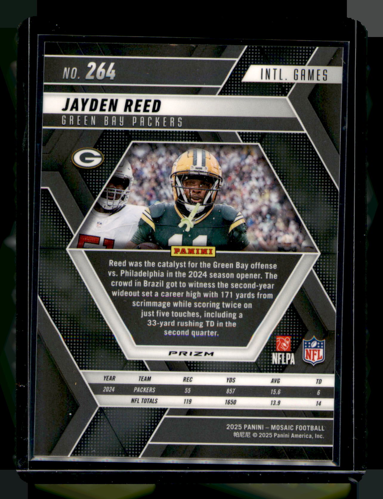 2025 Panini Mosaic Jayden Reed Blue Mosaic Brazil Games CARD #264 Packers