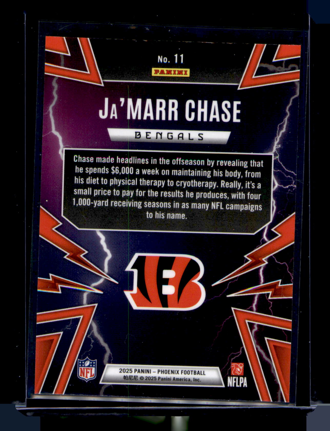 2025 Panini Phoenix Ja'Marr Chase Thunderbirds Card #11 Silver Purple Bengals