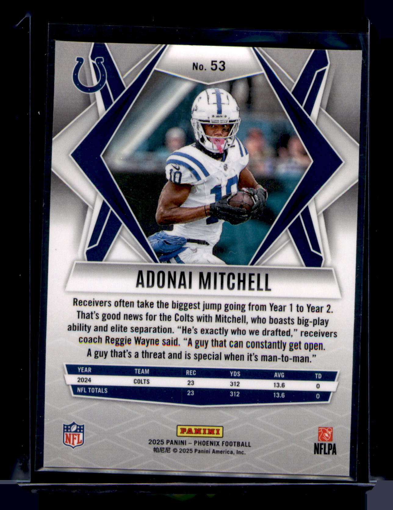 2025 Panini Phoenix Adonai Mitchell Silver Prizm Refractor CARD #53 Colts