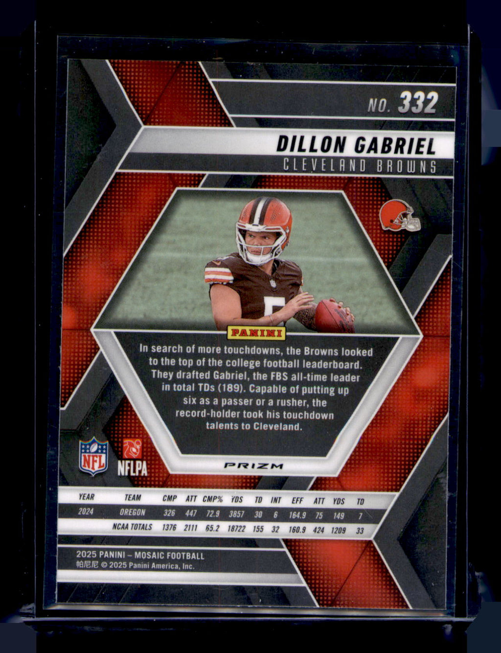 2025 Panini Mosaic Dillon Gabriel RC Rookie #332 Browns Camo Pink Mosiac
