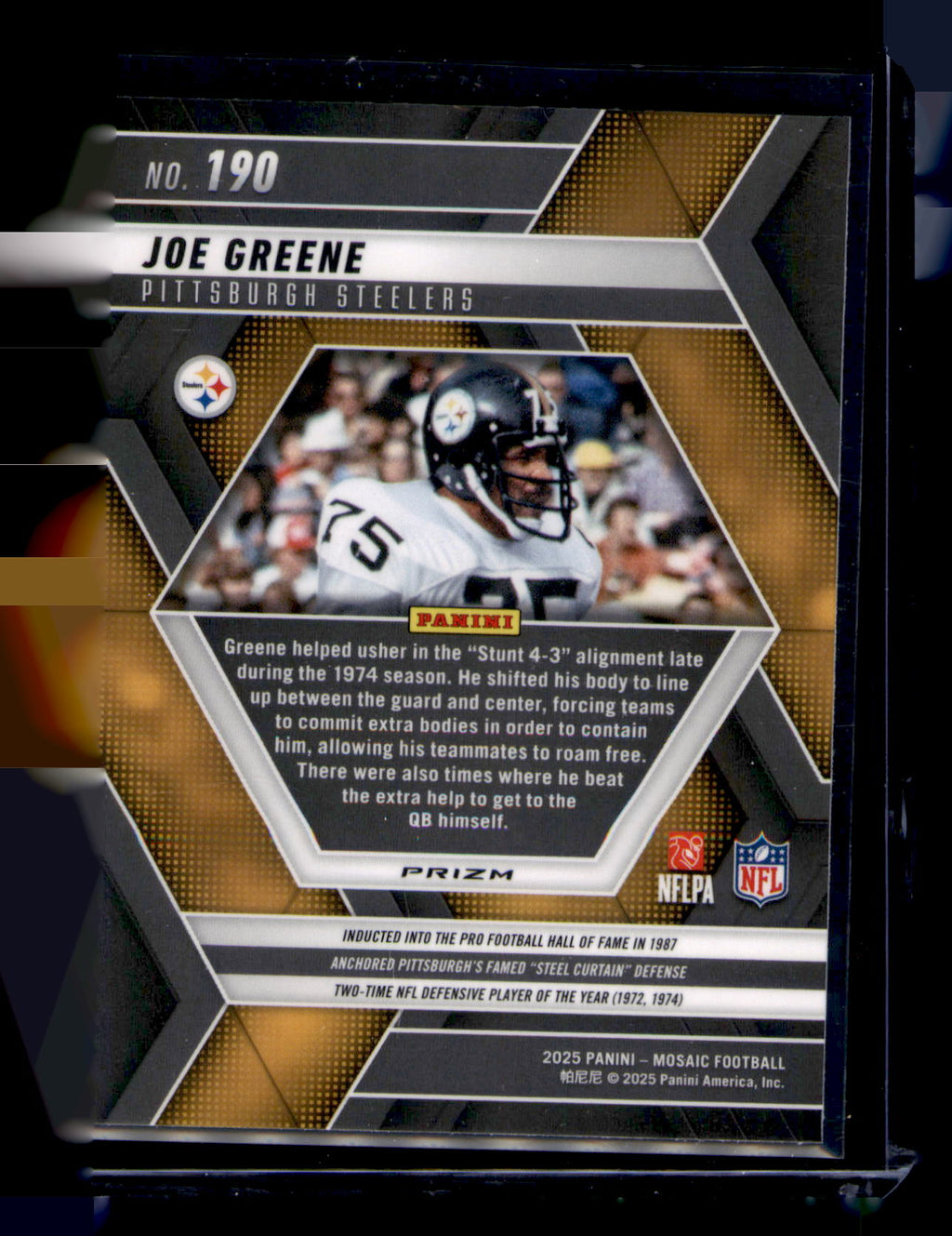 2025 Panini Mosaic Joe Greene Card #190 Pink Camo Mosaic Prizm Steelers HOF