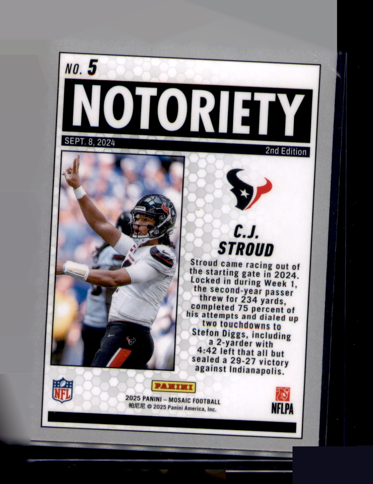 2025 Panini Mosaic C.J. Stroud Notoriety Silver Insert #5 Houston Texans