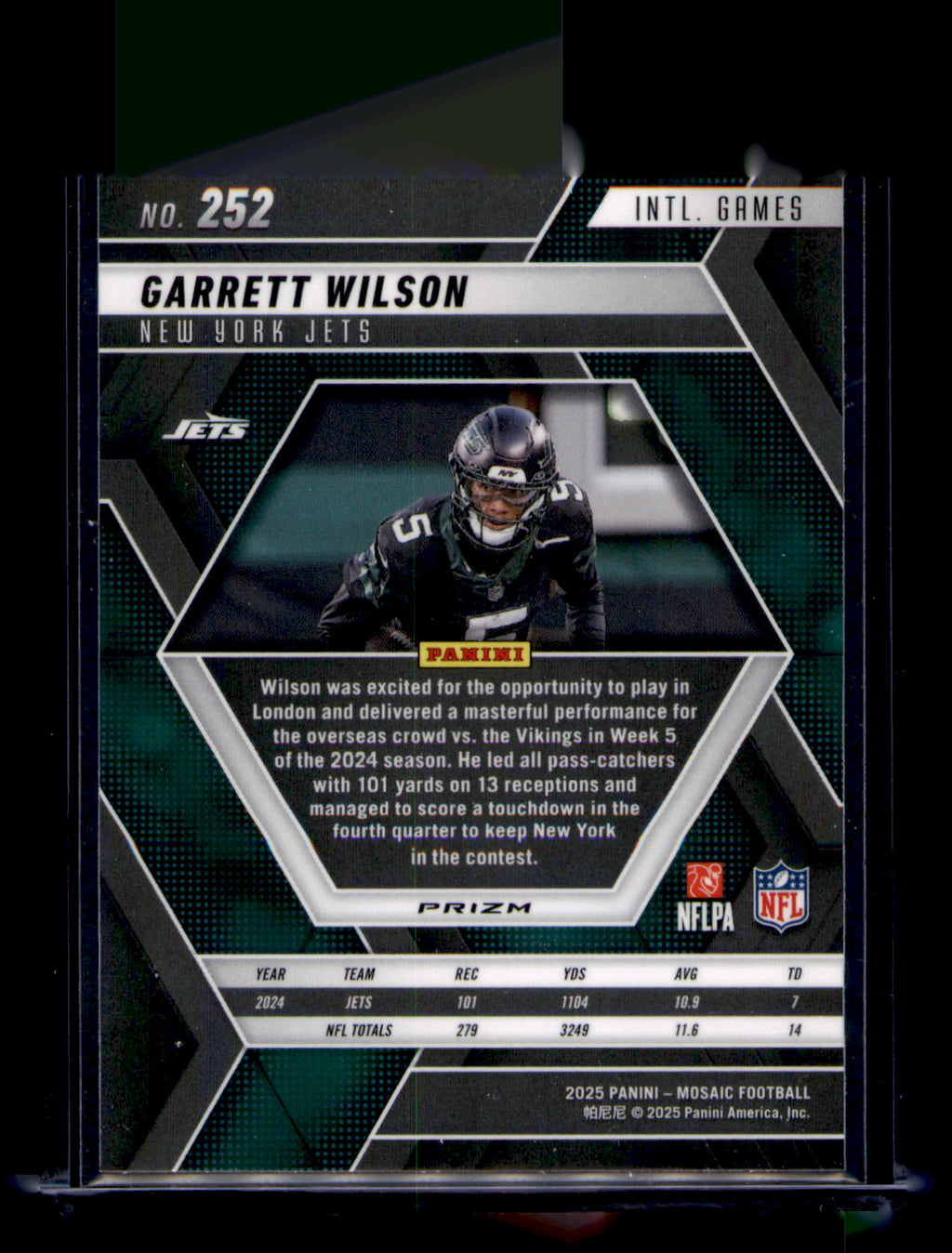 2025 Panini Mosaic Garrett Wilson Mosaic Camo Pink Card England Games Prizm #252