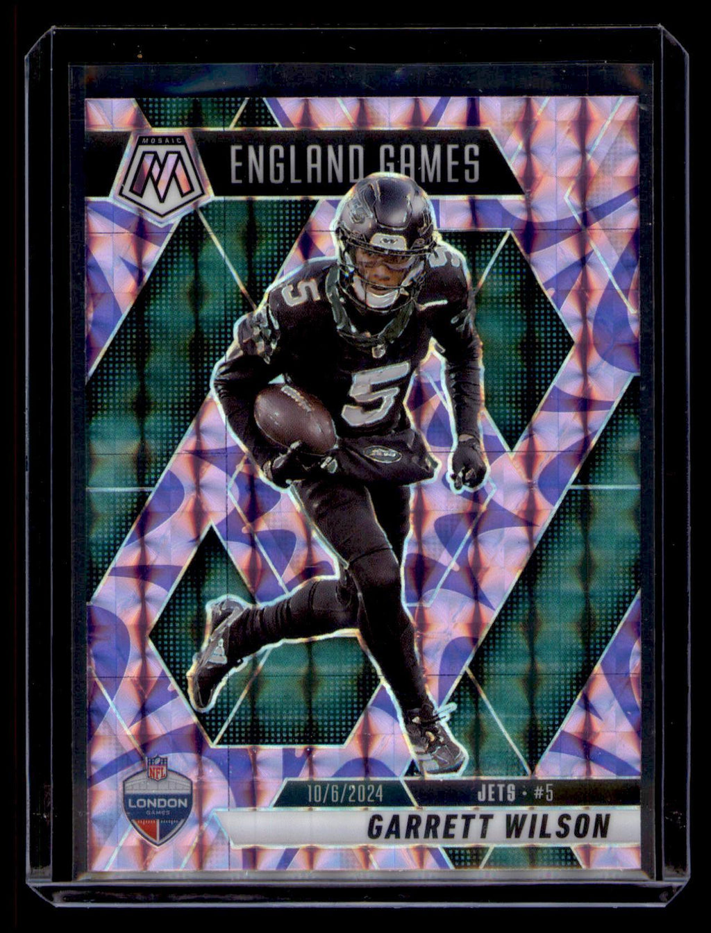 2025 Panini Mosaic Garrett Wilson Mosaic Camo Pink Card England Games Prizm #252