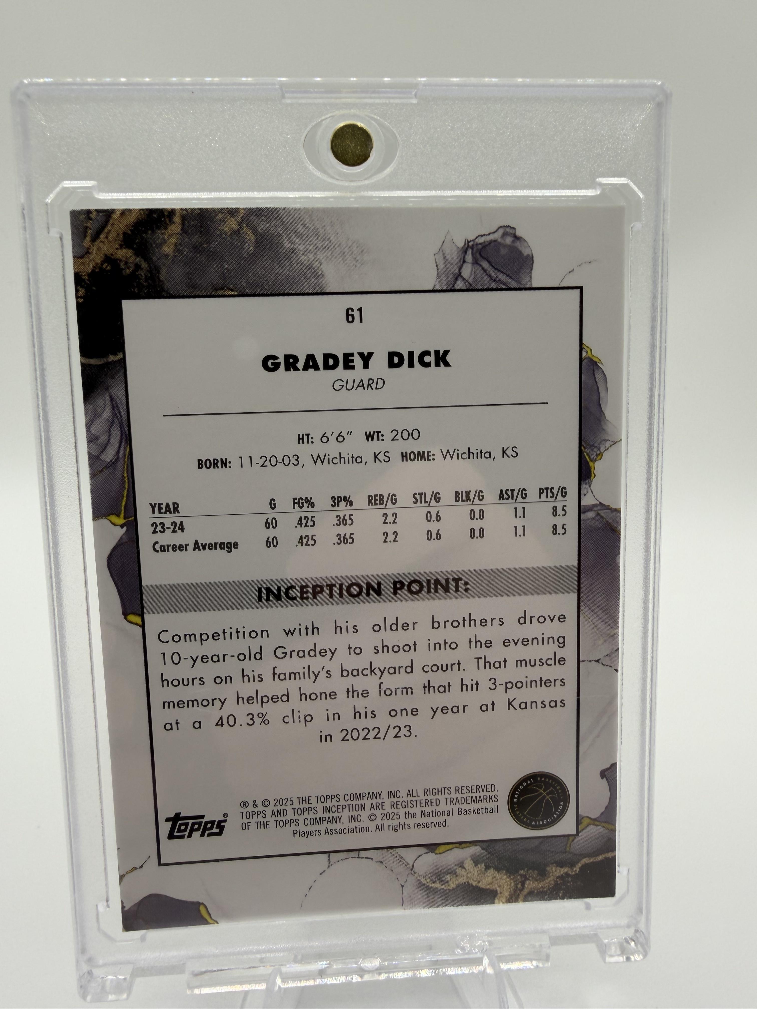 2024-25 Topps Inception Basketball Gradey Dick Green Parallel card #61 Raptors