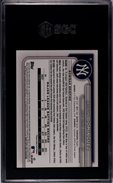 2024 Bowman Jasson Dominguez #17 Rookie RC Card SGC 10 GEM MINT NY Yankees