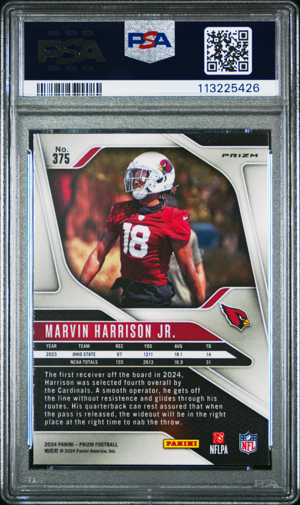 2024 Panini Prizm Marvin Harrison Jr. #375 RC Card Red/White/Blue Prizm PSA 9