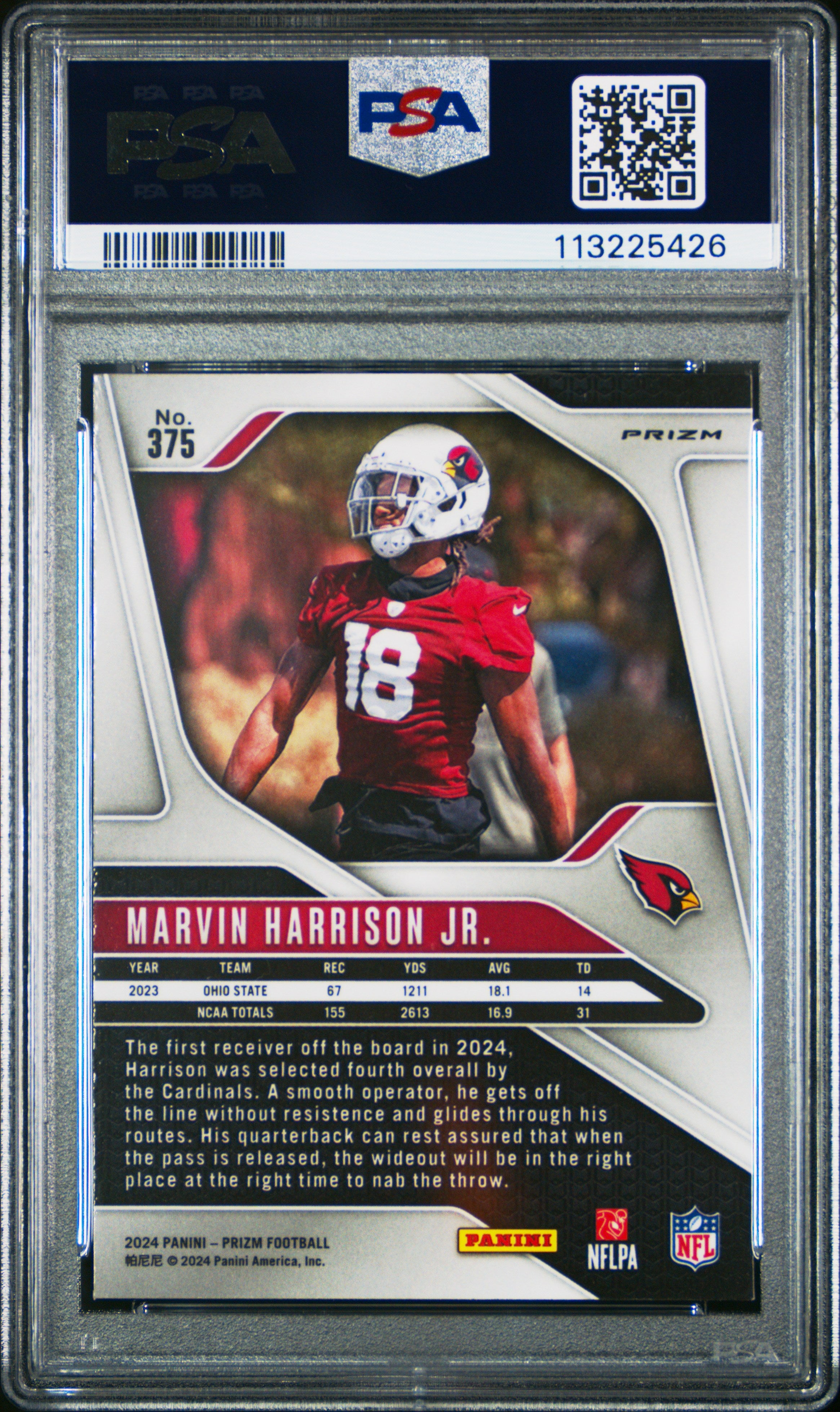 2024 Panini Prizm Marvin Harrison Jr. #375 RC Card Red/White/Blue Prizm PSA 9