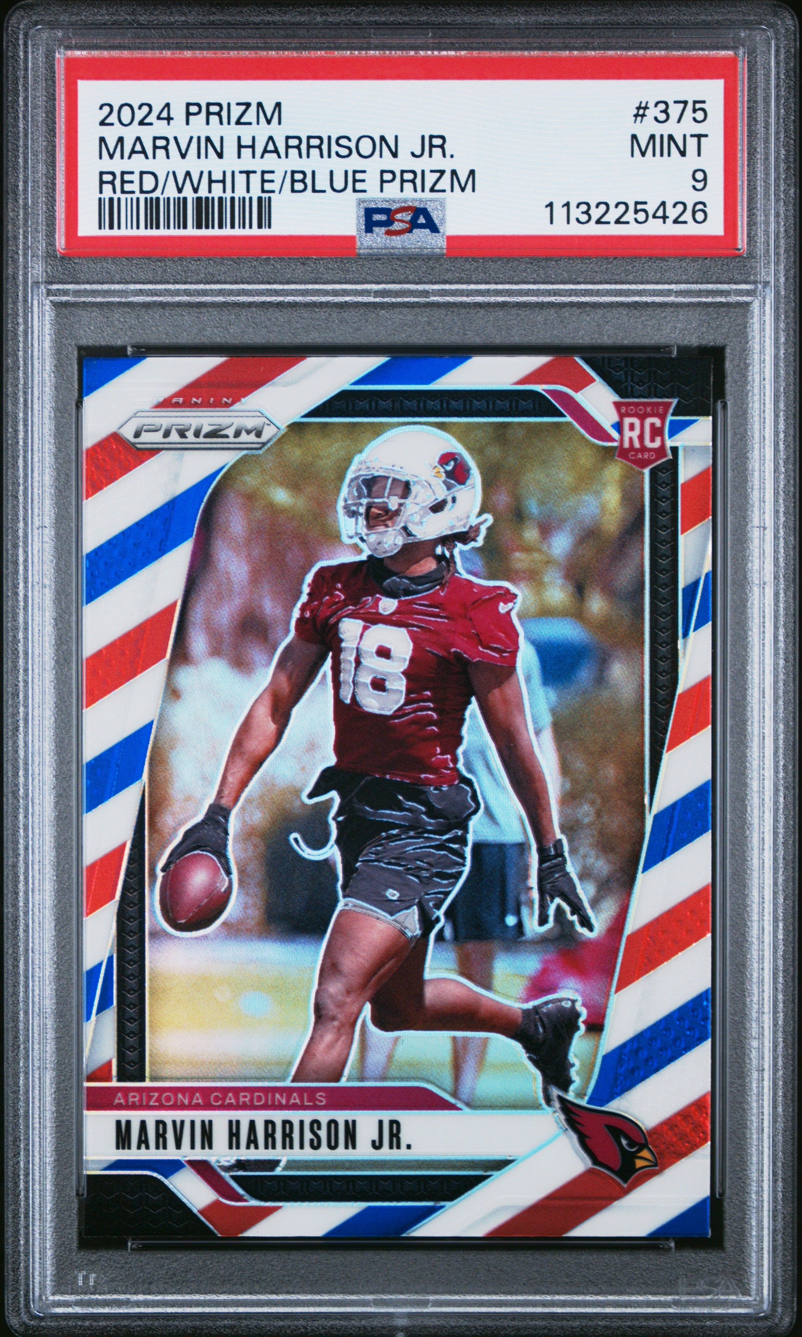 2024 Panini Prizm Marvin Harrison Jr. #375 RC Card Red/White/Blue Prizm PSA 9