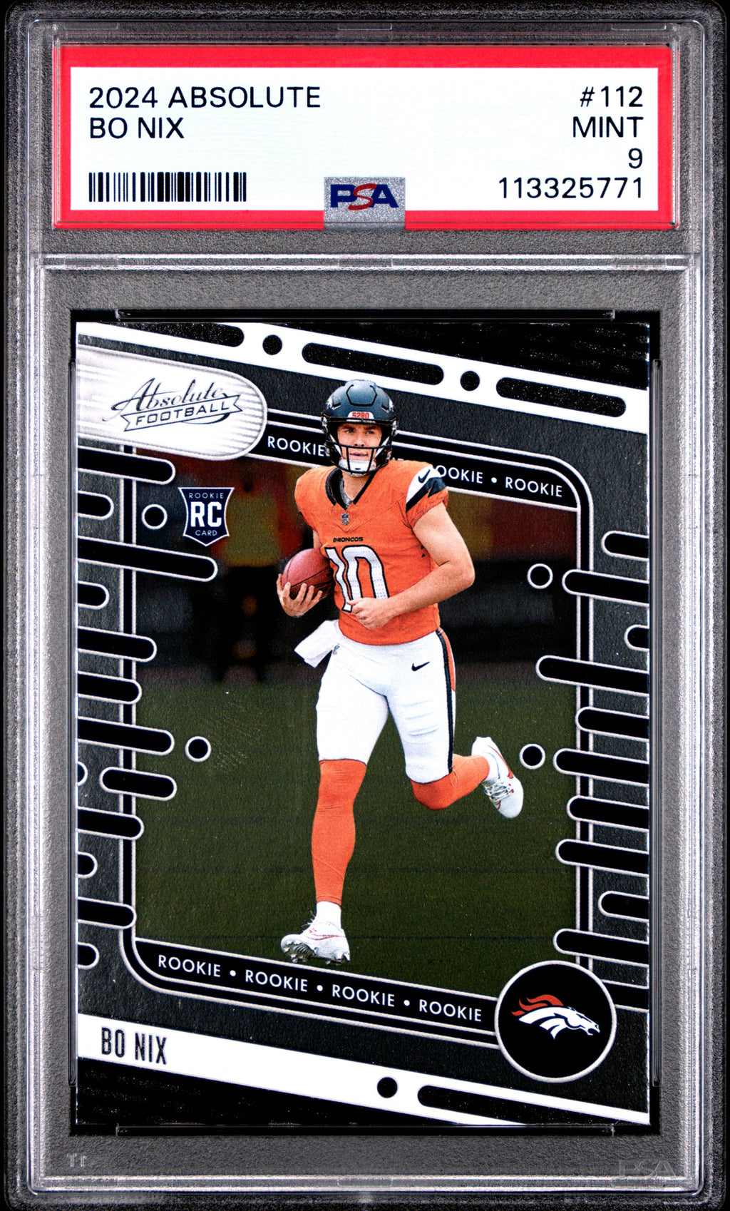 2024 Panini Absolute Bo Nix #112 Rookie RC Card PSA 9 MINT Denver Broncos