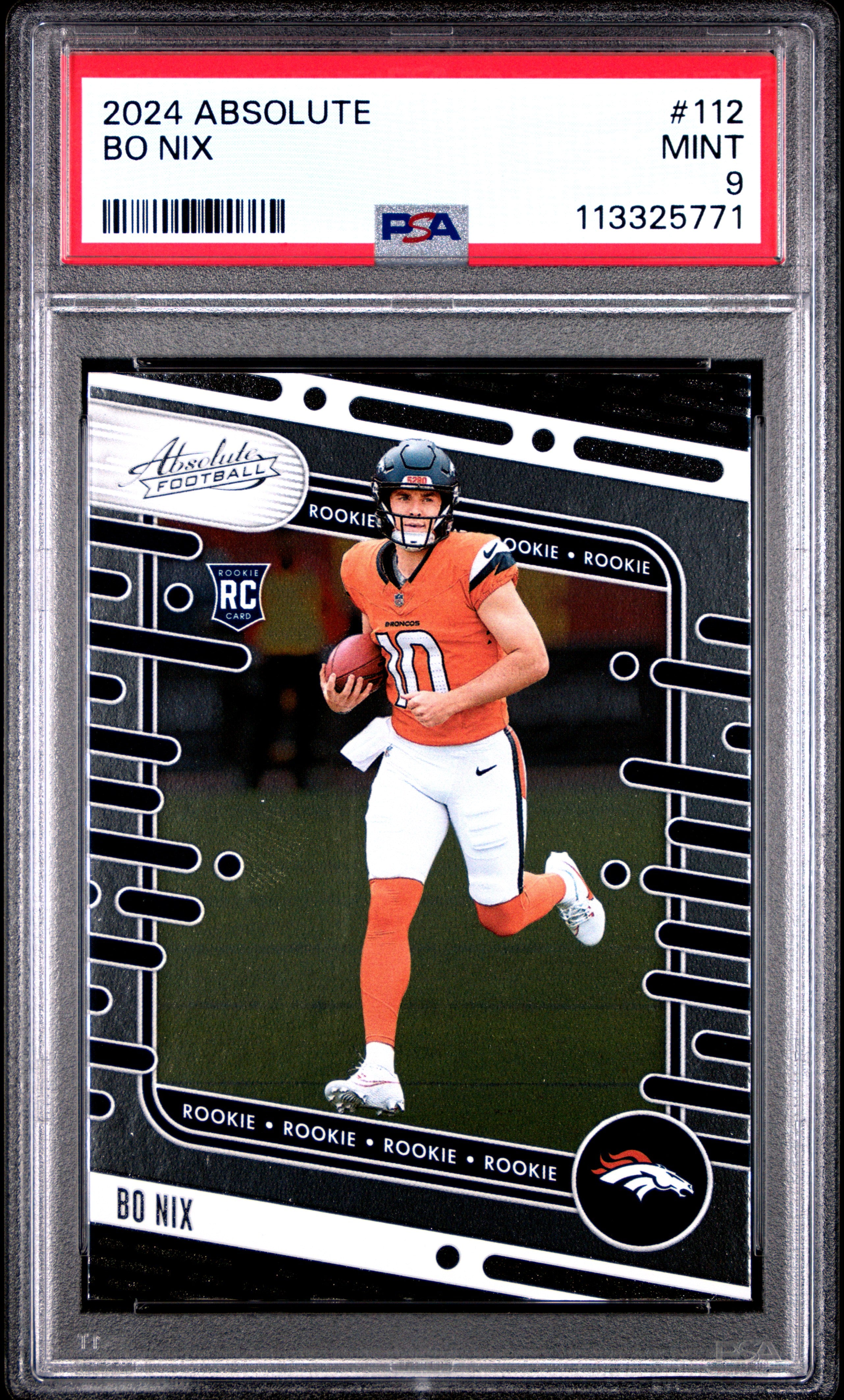 2024 Panini Absolute Bo Nix #112 Rookie RC Card PSA 9 MINT Denver Broncos